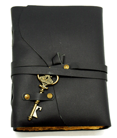 Black Soft Leather Journal with Leather Wrap Key Closure